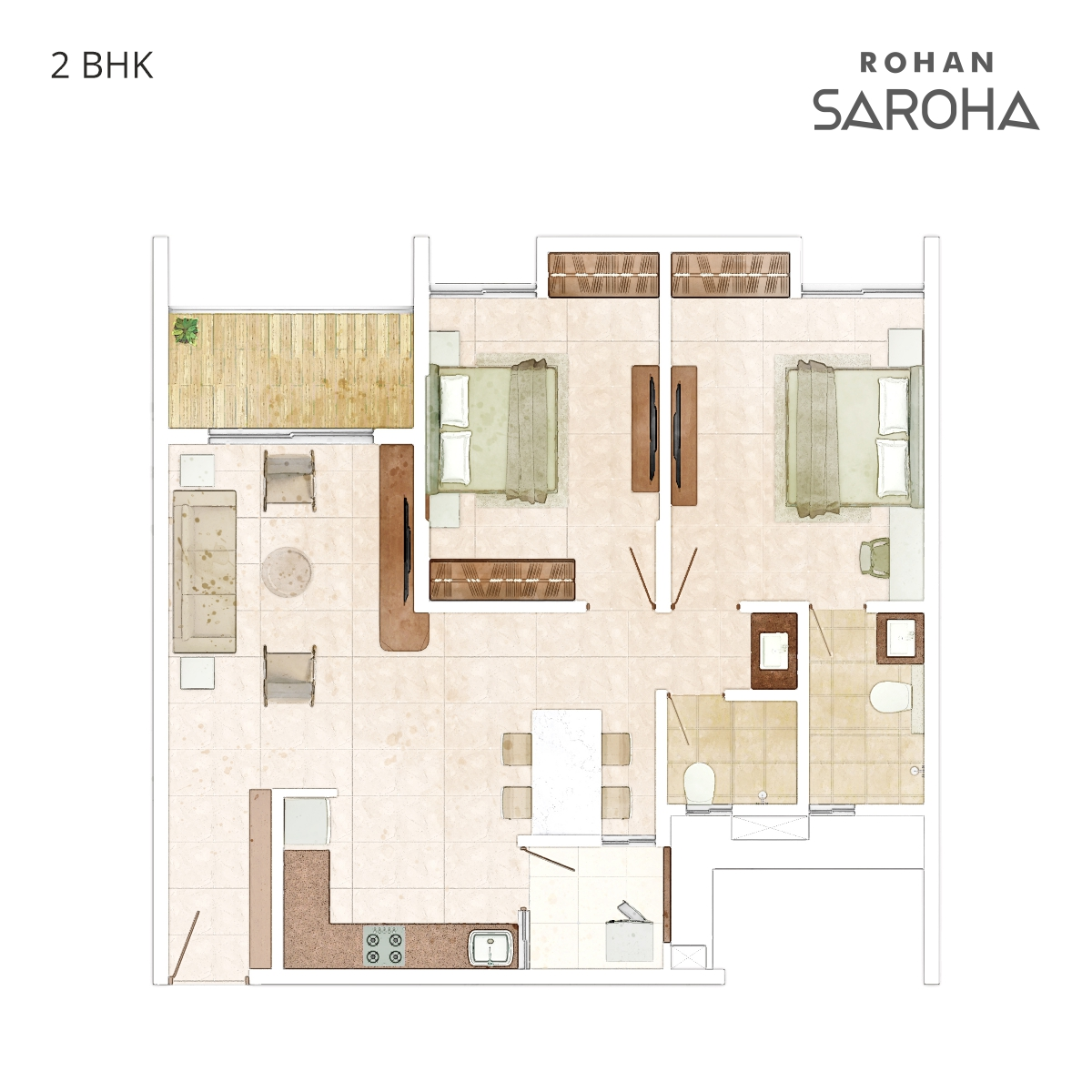 Rohan Saroha 2 BHK Floor Plan D 